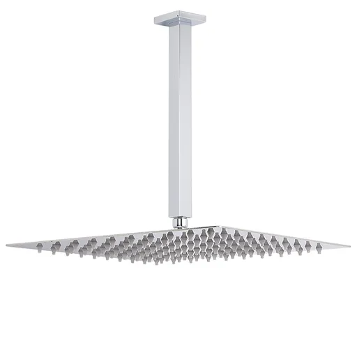 WELS 16" Rainfall Shower Head 300mm Ceiling Dropper Extension Arm Chrome Square Set