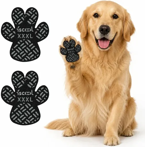 2 Sets 8 Pcs Dog Paw Pads Anti-Slip Traction Grips for Senior Dogs Puppies, Self-Adhesive Paw Protectors for Hardwood Floors Tiles, Breathable Pet Paw Stickers for Injured Dogs - Black - Size XXXL