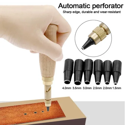 6-Piece Automatic Rotary Hole Punch Set for Belts Leather, Mute Screw Drive Punch Tool with Interchangeable Pins 1.5-4mm, Portable