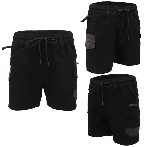 Mens Cargo Cotton Work Shorts 10 Pockets Tradies Utility Pants Workwear Trousers, Black, 38