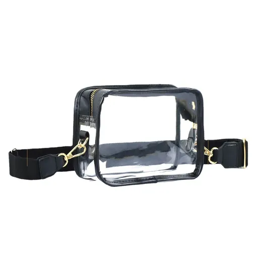 Clear PVC Crossbody Bag Stadium Approved Transparent Shoulder Phone Purse with Wide Strap for Sports Concerts