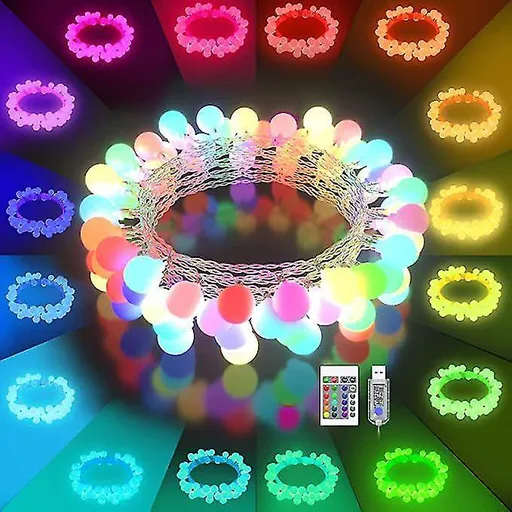 50 LED Globe Ball String Lights, 16 Colors, Remote Control Indoor Decor