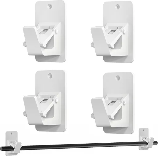 4 Pack No Drill Curtain Rod Brackets, Universal Curtain Rod Holder, Self Adhesive Curtain Rod Bracket Heavy Duty 30 LB, Nail Free Curtain Rod Bracket for Bathroom, Bedroom, Livingroom, Kitchen - White
