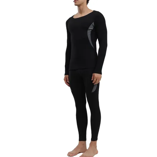 Men Thermal Underwear Seamless Absorbent Breathable Men Base Layer Set for Cold Weather Black S