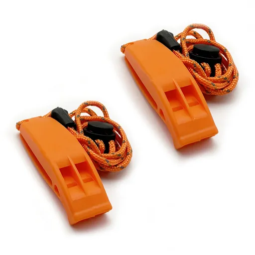 2pcs PP Material Dual-Chamber Emergency Whistle with Lanyard for Safety Camping, Hiking, Mountaineering, Hunting, Survival and Rescue Signaling Orange