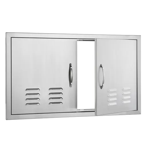 BBQ Access Door, 914x534 mm Double Outdoor Kitchen Door, Stainless Steel Flush Mount Door, Wall Vertical Door with Handles and Vents, for BBQ Island, Grilling Station, Outside Cabinet