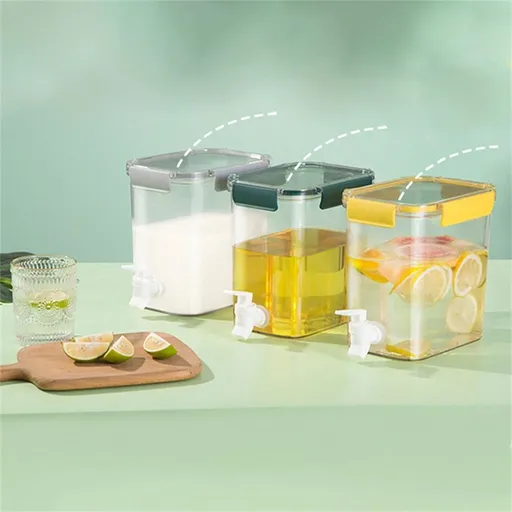 Beverage Dispenser With Lid And Faucet Food Grade Plastic Refrigerator Dispenser For Lemonade Cold Juice Injection Cooler Iced Tea