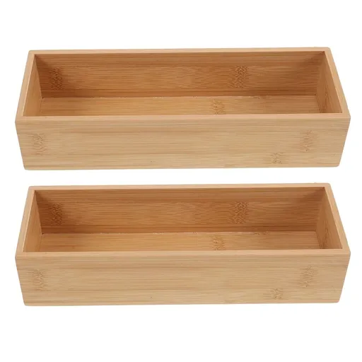 2Pcs Bamboo Box Without Lid Khaki Lightweight Storage Organizer for Travel and Craft Use