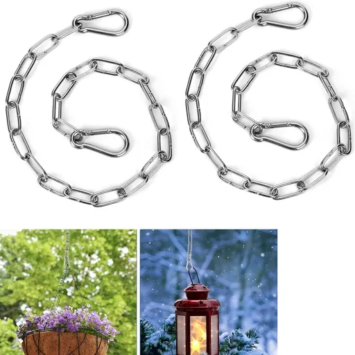Stainless Steel Link Chain,2PCs Stainless Steel Link Heavy Duty Coil Chain with 4 Carabiner, Hanging Safety Chains for Swing Plants Anti-Theft Pet Dog Anchor Fence Towing Chain Link