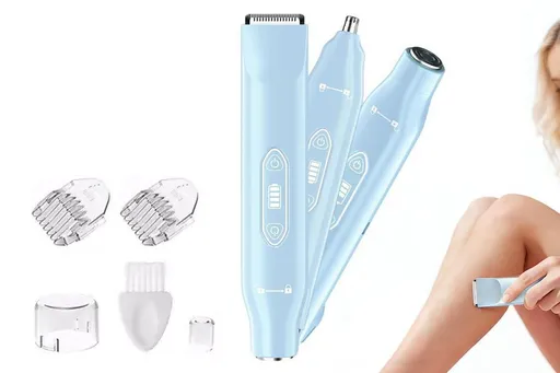 3-in-1 Electric Shaver Nose Hair Trimmer for Face Body Bikini Underarm and Legs - Sky Blue