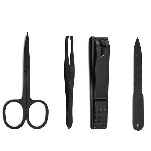 3set Nail Clipper Set, 4PCS Manicure Set Fingernail Clippers Kit Black Stainless Steel Pedicure and Manicure Kit with Leather Case