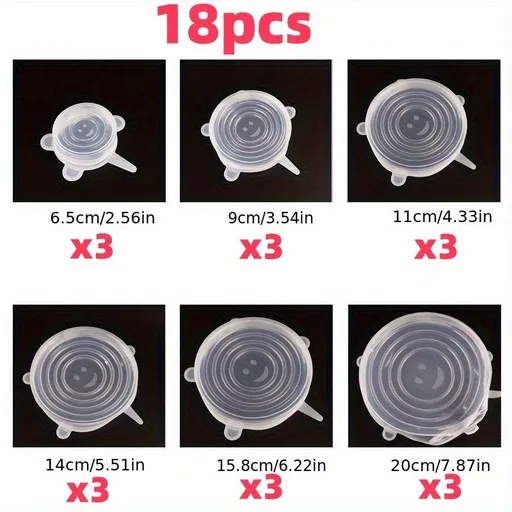 12/18pcs of Flexible Silicone Bowl Covers, Sealed Packaging for Refrigerator And Microwave, Kitchen Food And Vegetable Preservation Additions 18 Pcs