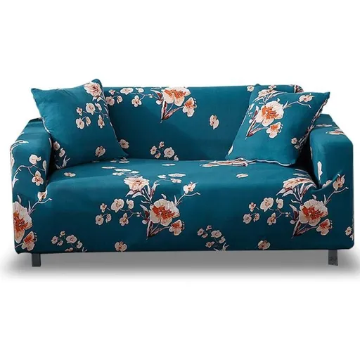 3 Seater Stretch Sofa Cover with Armrests Elastic Furniture Protector Blue Flower