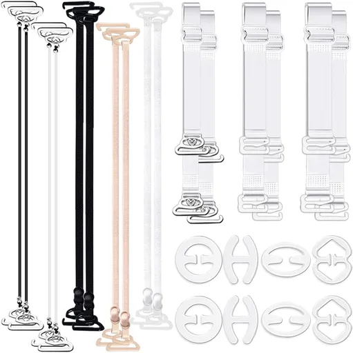 24 Pieces Clear Bra Straps, Invisible Adjustable Bra Strap Non-Slip Bra Replacement Shoulder Straps, 8 Pieces Clear Bra Strap Clips+16 Pieces Bra Straps for Women Full Cup Size