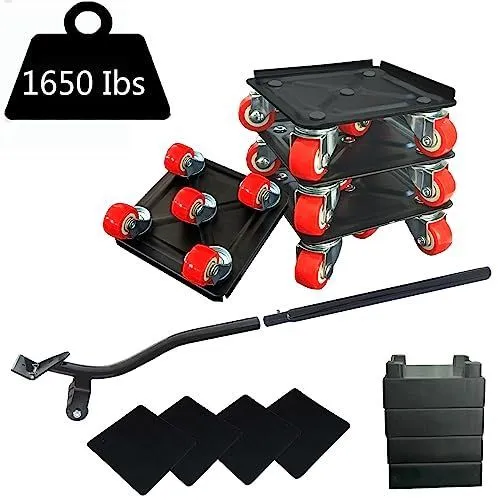 Large Furniture-Dolly-Furniture-Movers with-5-Wheels, Furniture Sliders Lifters Tool Set for Moving Heavy Duty, Furniture Dollies - Black-red