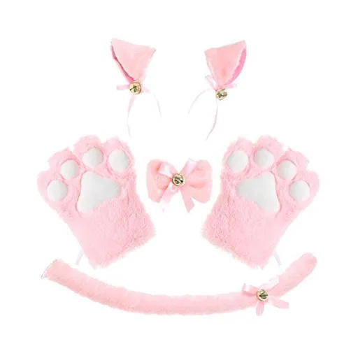 House Of Dasein Plush Cat Ears Paws Gloves Tail Anime Cosplay Kitten Pet Play Bdsm Kink Fetish - Pink