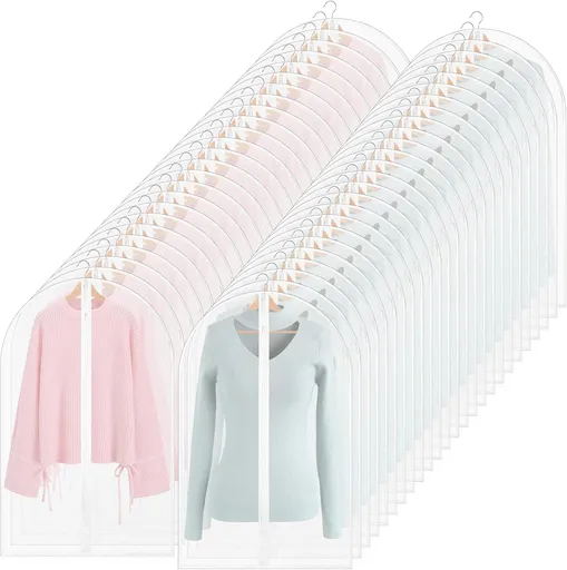 100 Pcs 24'' x 32'' Clear Garment Bags Full Zipper Suit Lightweight Clothes Cover for Hanging PEVA Protectors Breathable Dust Plastic
