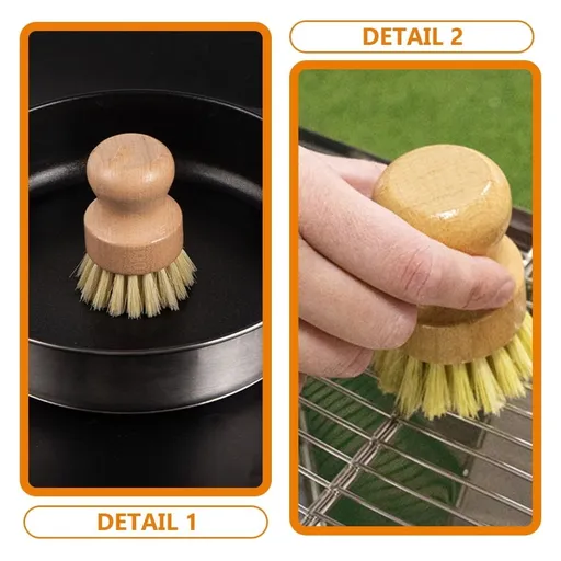 Multi-Purpose Kitchen Scrub Brush with Wooden Palm Handle and Non-Scratch Bristles for Cleaning