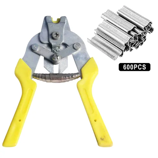 600 Clip M Type Nail Ring Pliers Kit, Automatic Cage Building Tool for Chicken Coops Fences and Wire Mesh, Yellow