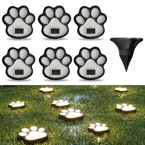 6Pack Paw Solar Lights Outdoor, Cute Dog Paw Solar Lights with 1 LED, Dual White & Warm Light IP65 Waterproof Solar Paw Print Lights for Lawn, Path, Garden Yard Decor - Warm White