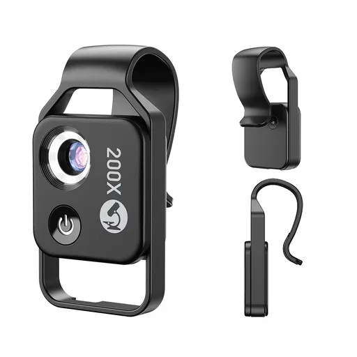Black Portable 200X Clip-On Microscope Lens for Smartphone - HD Pocket Magnifier with CPL Filter and LED Light(excluding mobile phones)