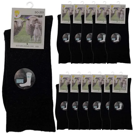 Merino Wool Mens Thermal Diabetic Socks Loose Top Circulation 12 Pairs - Black