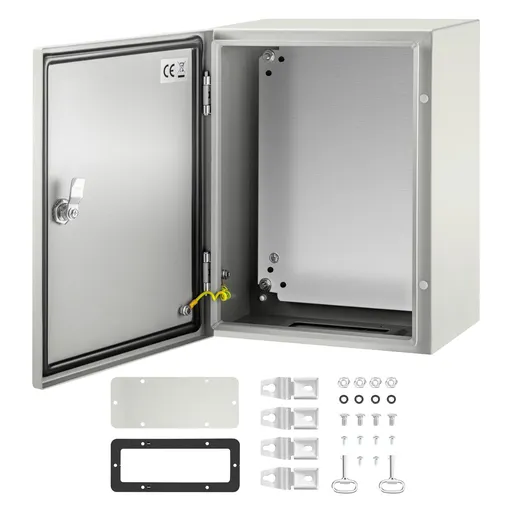 Steel Electrical Box 16'' x 12'' x 8'' Electrical Enclosure Box, Carbon Steel Hinged Junction Box, IP65 Weatherproof Metal Box Wall-Mounted Electronic Equipment Enclosure Box with Mounting Plate
