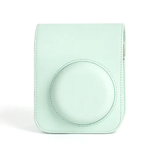 For Instax Mini 12 Camera Case PU Leather Soft Silicone Cover Bag for Fujifilm Polaroid Film Camera Bag w/Shoulder Strap Mint Green