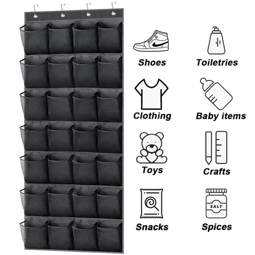 28 Large Pockets Hanging Shoe Organizer Over The Door Shoe Rack for Closet Door Storage Mesh Shoe Holder Hanger for Men, Black