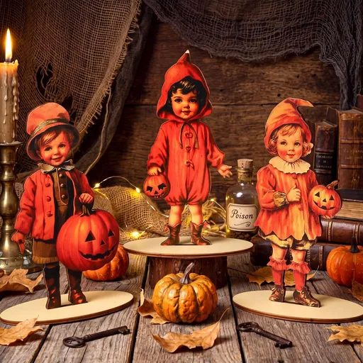 3 Pcs 9 x 6 Inch Vintage Halloween Decor Retro Halloween Table Decor Wooden Rustic Centerpiece Sign Farmhouse People Character Table Decoration for Home Tabletop Holiday Party