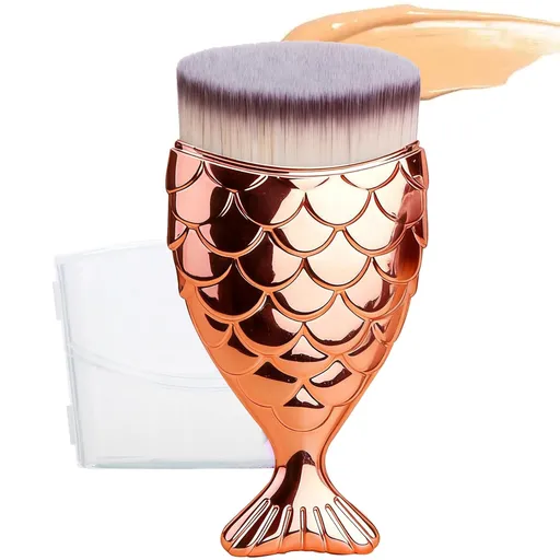 Kabuki Makeup Brush for Sunscreen & Liquid Foundation - Face Brush for Kids & Adults, Powder Cream Contour Applicator with Blending Buffing Stippling - Rose Gold