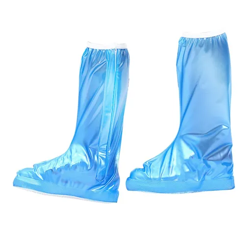 Rain Shoe Cover PVC High Waterproof Thickened Sole Anti Slip Foldable Rain Boot Shoe Cover for Men Women Outdoor Blue M