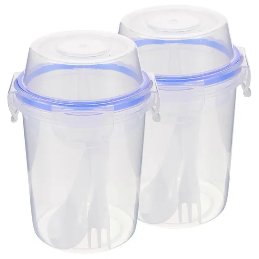 2pcs Double Layer Overnight Oats Containers Breakfast Salad Cups Leakproof