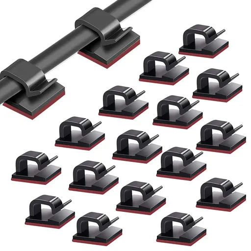 50 Pieces Cable Clips, Adhesive Cable Organizer Cord Holder, Nylon Plastic R-Type Cable Clips Clamp Kit, Black