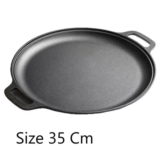 Heavy Duty Double Handle Cast Iron Griddle, Uncoated Solid Iron Pan for Steak, Pork Chops & Breakfast Pancakes, 35cm Griddle, Compatible with BBQ, Induction & Campfire, Christmas & Halloween Kitchen Gift