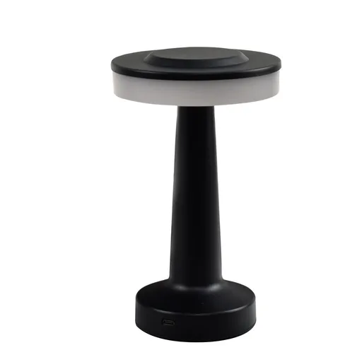 Black Rechargeable UFO Table Lamp Touch Control LED Bedside Night Light, Cordless Mushroom Desk Lamp for Bedroom Living Room Restaurant Bar Camping