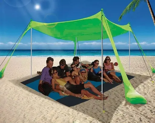 210*200*150CM 4 Poles Beach Tent Shade Canopy with UPF50+ Protection Sun Shelter Portable Camping Tents with Sandbags Poles and Ground Pegs and Anti-Wind Ropes for Beach Outdoor Camping Backyard Picnics - Green