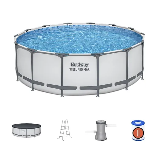 Bestway Swimming Pool 427x427x122cm Steel Frame Above Ground Pools Round Filter Pump Ladder