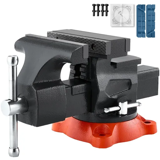 Bench Vise, 140 mm Jaw Width, 140 mm Max Jaw Opening Multipurpose Vise with 360° Swivel Locking Base, 73 mm Throat, Heavy Duty Ductile Iron Workbench Vise, Two-Way Jaws for Clamping Round Pipes