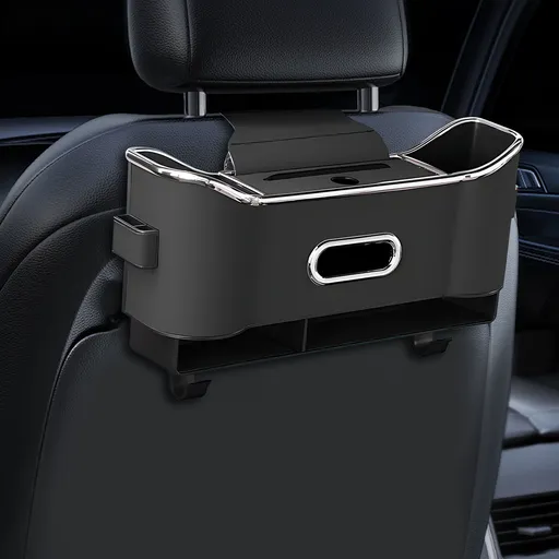 Backseat Car Organizer, Back Seat Cup Holders for Cars, Multifunctional Car Organizers and Storage, Car Seat Organizer, Car Tissue Organizer with 2 Cup Holder, for Glasses Phones Keys and Cards Black