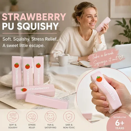Ultra Soft Slow Rebound Stress Relief Toy, Pink Strawberry Stick 13.5cm