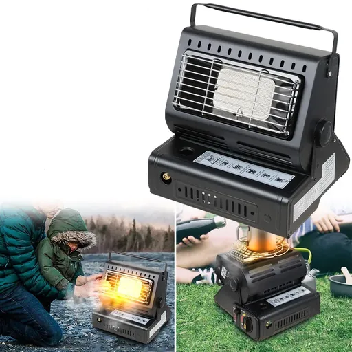 Portable Butane Gas Heater in Black for Camping, Hiking, and Outdoor Use