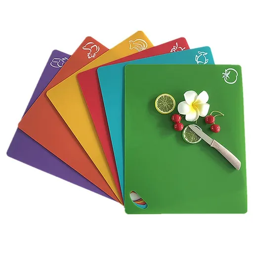 6 Pack Flexible Plastic Cutting Mats Non Slip Kitchen Cutting Boards Set with Food Icons