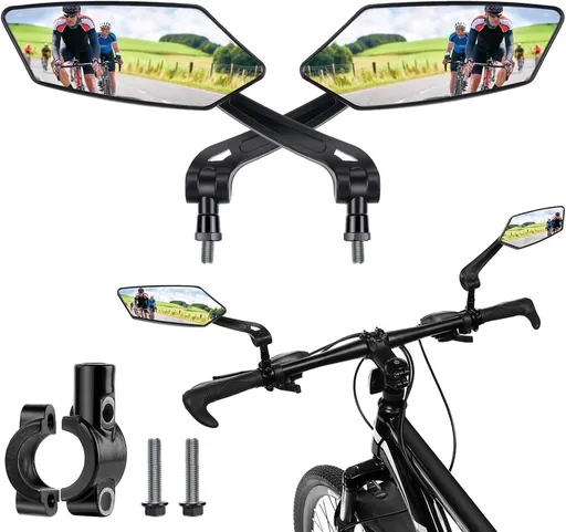 2-Piece Bicycle Rearview Mirror, Large Folding Mirror for 20-24mm Handlebars, 360° Adjustable HD Bicycle Mirror, Bike Mirror for Bicycles and Mountain Bikes