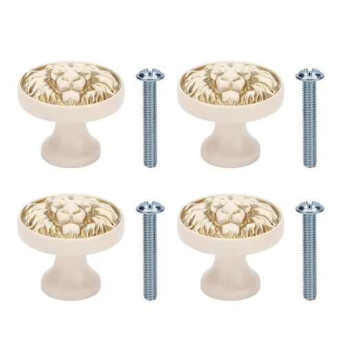 4Set Lion Head Zinc Alloy Cabinet Door Handle Modern Antique Cartoon Solid Drawer Pull Circular Single Hole Buckle Hand399 Lion Head Ivory