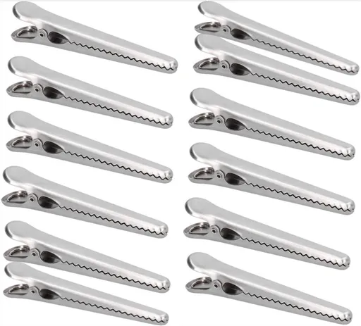 12 Stainless Steel Bag Clips - Airtight Seals for Coffee, Chips & Food - Strong Jaw Grip for Freshness Preservation - Kitchen Organization & Storage Accessories - Silver