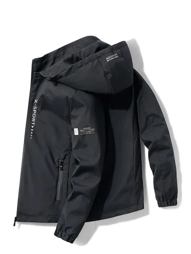 Men'S Hooded Jacket Outdoor Sport Jacket Lightweight Windbreaker Zip Pocket - Dark Blue - Size XL(AU XL/EU52)