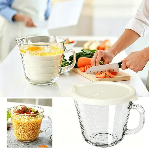 Glass Measuring Cup for Baking | Microwave Safe Borosilicate Glass | 2 Cup Capacity with Handle | Kitchen Measuring Bowl for Liquid & Dry Ingredients