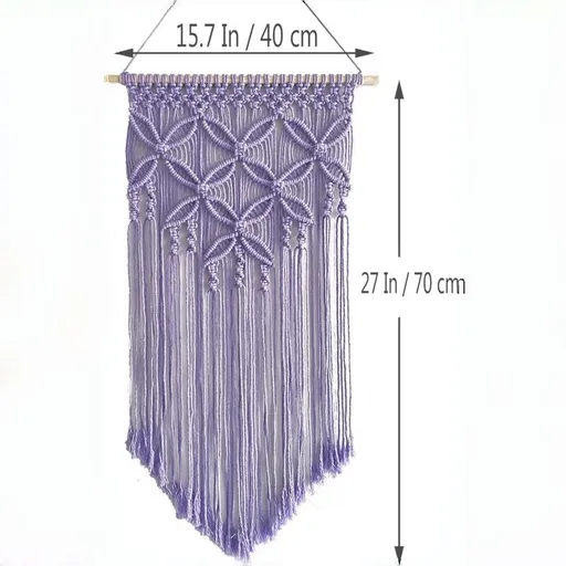 Large Light Purple Macrame Wall Hanging, Boho Woven Tapestry Wall Art, 40 x 70 cm Bohemian Wall Decor for Living Room & Bedroom