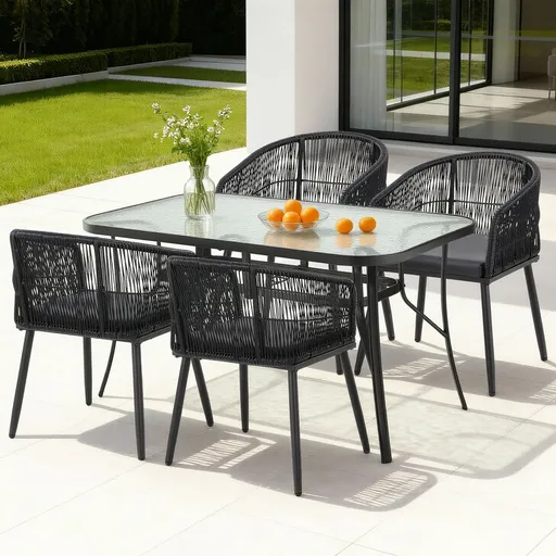 Gardeon 5PC Outdoor Dining Set Table and Chairs Garden Patio Furniture Bistro Set Black